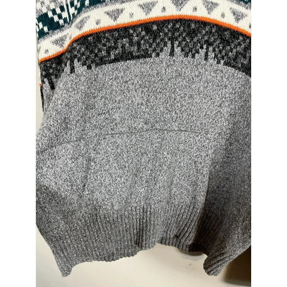 American Eagle Grandpa Sweater M Gray Cardigan Chevon Fair Isle Retro 80s
